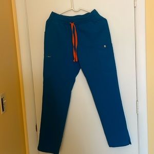 Figs Teal Blue Scrub Pants with Orange Drawstring
